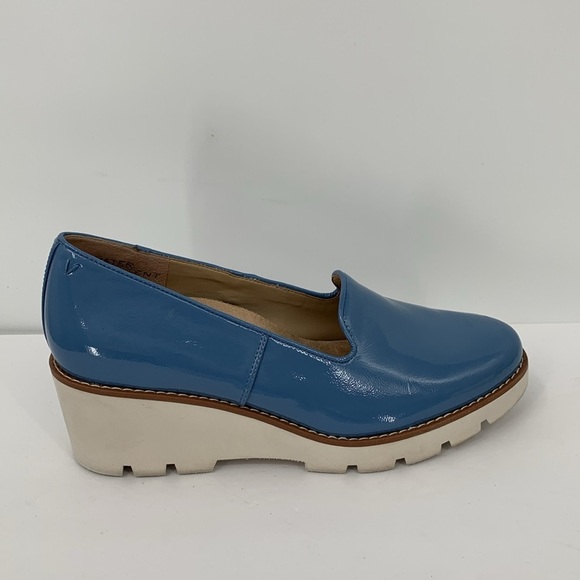 Vionic Willa wedge loafer shoe slip-on blue patent shiny platform lug women 10 - Picture 1 of 6